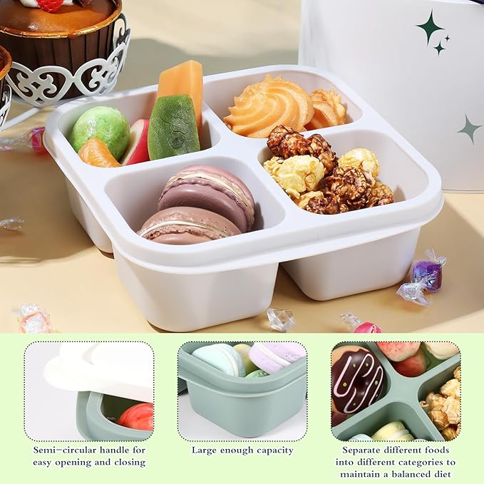 Honeydak 10 Pack Snack Container 4 Compartment Reusable Bento Snack Boxes Divided Lunchable Containers with Lids Meal Prep Lunch Food Storage Boxes for School Work Travel(Sage Color)