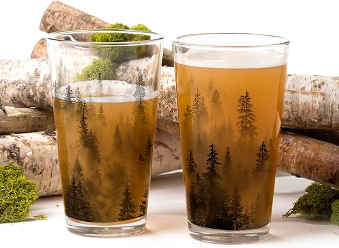 Black Lantern Pint Glass – Beer Glasses for Craft Beer Enthusiasts - One 16oz. Premium Pint Glass for Nature Lovers - Glasses for Cocktails Beer Water and Juice (Forest and Clouds)
