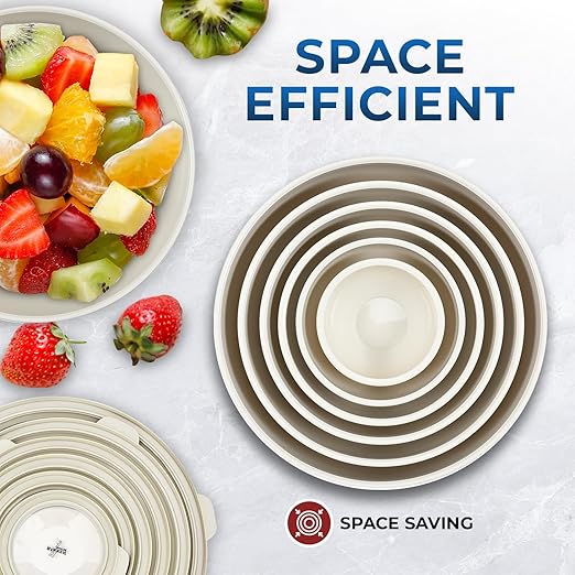 12 Piece Plastic Nesting Bowls with Lids - Mixing Bowls Set includes 6 Prep Bowls and 6 Lids, BPA-Free, Reusable Meal Prep Containers, Microwave, Freezer & Dishwasher Safe, White Cream