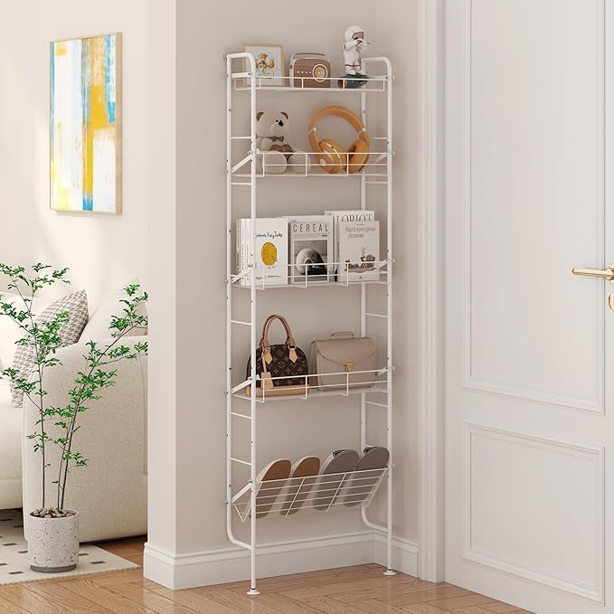 bukfen Behind The Door Organizers,5-Tier Narrow Bathroom Kitchen Shelf,Kitchen Corner Shelf Stand,Wall Storage,Spice Racks,Book Shelf,Behind The Door Storage,Multi Functional Shelf for Home,1 Pack