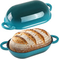 Enameled Cast Iron Sourdough Bread Oven, 5QT Loaf Cast Iron Bread Pan with Lid, Oval Dutch Oven for Homemade Bread Baking, Meatloaf Pan with Lid (Gradient Blue-green)