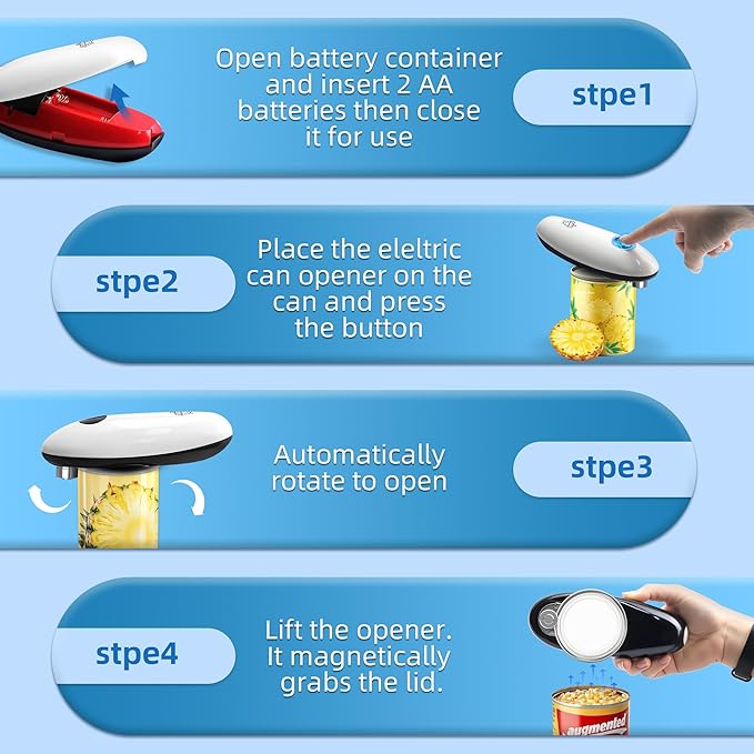 Electric Can Opener for Seniors,Automatic One-Touch Operation, Battery Operated Can Opener Hands Free, with Smooth Edge Cutting, Kitchen Gadget