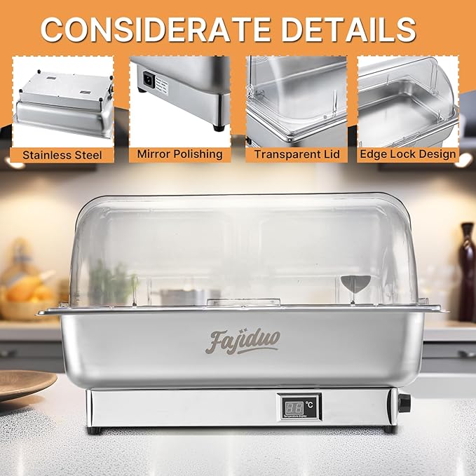 Electric Chafing Dish, 2X4.5QT Half Size Electric Chafing Dish Buffet, Adjustable Temp Roll Top Food Warmer, 600W Chafing Dish Buffet Set for Catering Parties