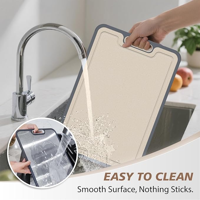 Cutting Boards for Kitchen, Stainless Steel and Wheat Straw Cutting Board, Kitchen Board for Meat and Vegetables, Non-Slip Eco Friendly Chop Board