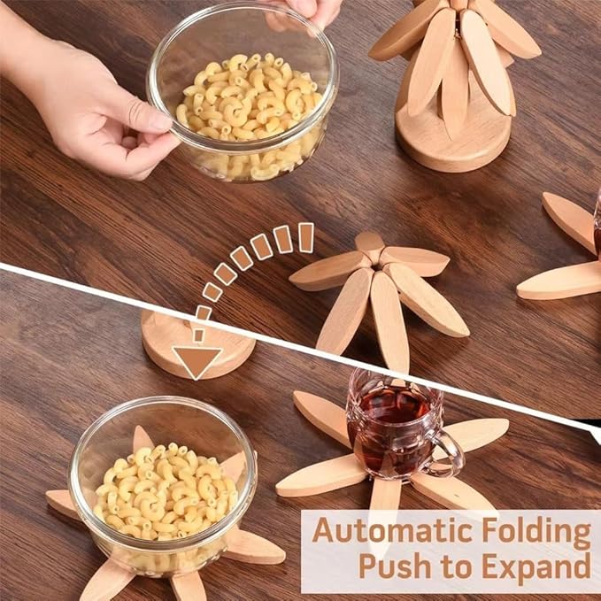Christmas Tree Trivets Set of 4 for Hot Dishes, Natural Tree Trivet Set - 4 Wooden Trivets & 1 Stand Like a Christmas Trees, Kitchen Counter Decor Tools, Artisanal Wooden Coasters(Burlywood-1pc)