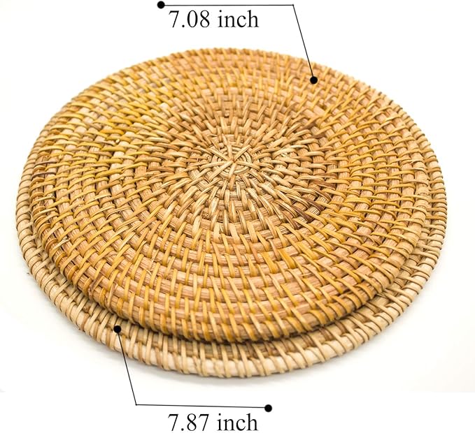 Trivets for Hot Dishes - Woven Rattan Trivets Hot Pads for Dinning Table,Kitchen Heat Resistant Straw Dish Coasters Placemats Pot Holder (7.08 Inch) …