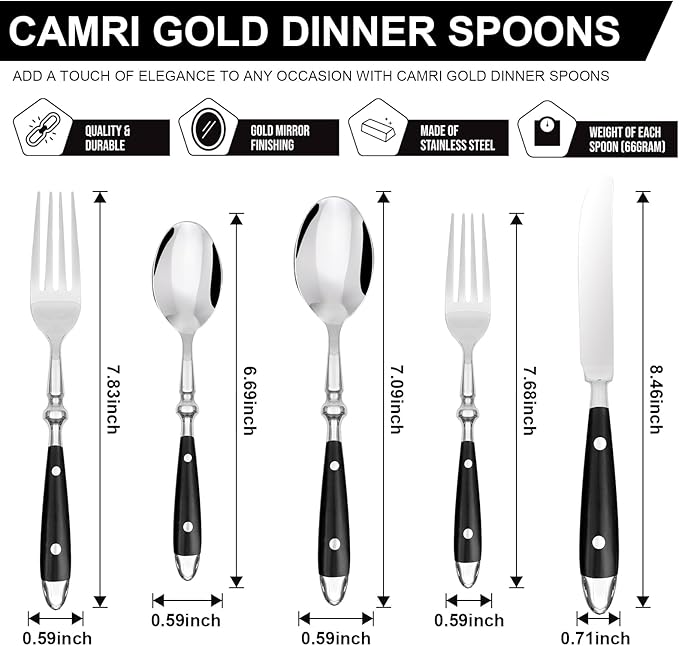 20-Piece Silverware Set for 4, Everyday Flatware, Black Handles Utensils Set, Retro Stainless Steel Forks and Spoons, Mirror Finished Utensil Sets for Home Restaurant, Dishwasher Safe Cutlery