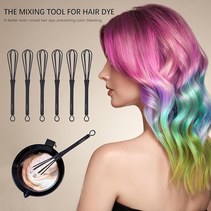 6PCS Mini Plastic Whisks Set - Small Whisk for Hair Dye Color Mixing Hairdressing Dye Silicone Egg Beater for Blending Eggs Cream Sauces