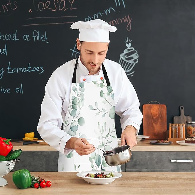 Cooking Apron for Women and Men,Adjustable Chef Bib Apron with 2 Pockets, Water and Oil Resistant for Kitchen Use