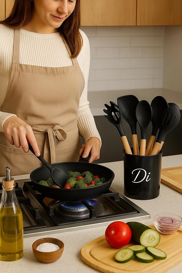 Premium Kitchen Utensil Set - 12 pcs - Silicone and Wood Cooking Tools