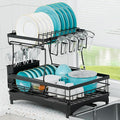 Dish Drying Rack 2-Tier, Large Dish Drying Rack for Kitchen Counter, Double Rustproof & Auto-Drain Multifunctional Organizer with Removable Utensil Holder, Cup Holder, for Plates, Cups, Knife fork