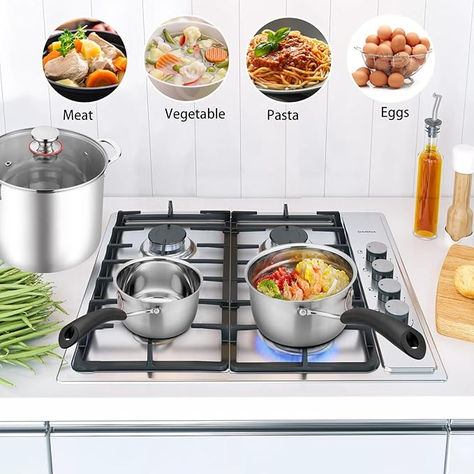TeamFar 1qt & 2qt Saucepan with Lid, Stainless Steel Small Cooking Pot, Milk Sauce Pan with Long Handle for Home Kitchen, Non-Toxic & Heavy-Duty, Multi-use & Dishwasher Safe