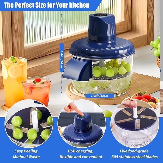 Large Size Electric Grape Peeler Machine, Automatic Multi-Functional Garlic Peeler Machine for Fruit, Tomato, Cherry, Potato, and Vegetables Efficient Kitchen Gadgets, Blue