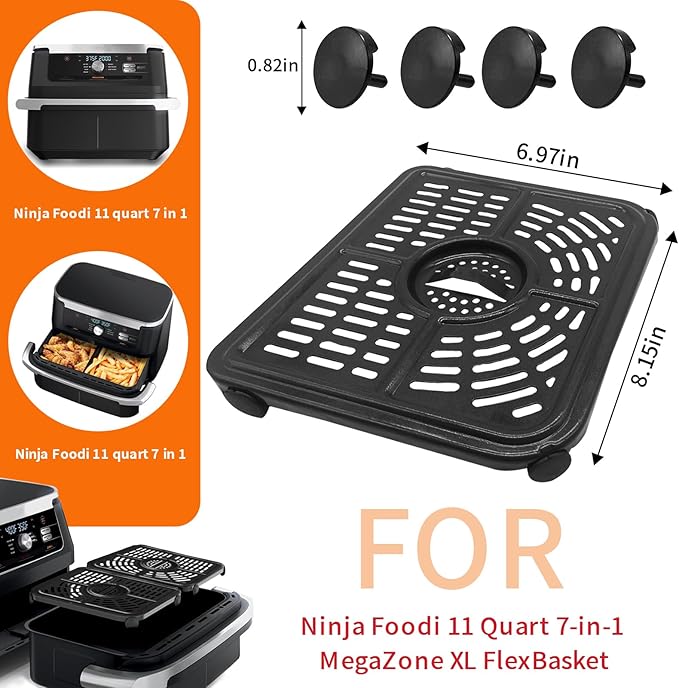 GWY Air Fryer Tray for Ninja Foodi 11 Quart 7-in-1 MegaZone XL FlexBasket Air Fryer, 2 Packs Replacement Air Fryer Crisper Plate Grill Pan Grill Plate Accessories with Rubber Bumpers, Dishwasher Safe