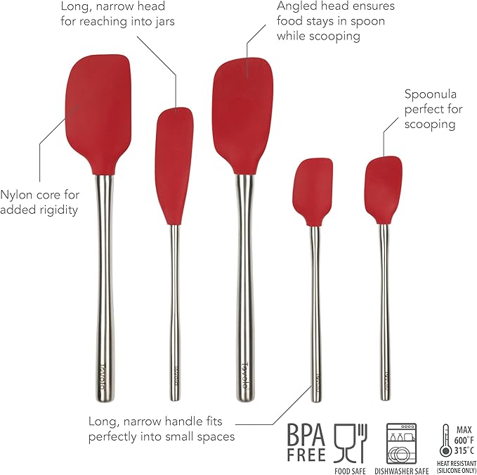 Tovolo Flex-Core Stainless Steel Handled Spatula Set of 5 for Meal Prep, Cooking, Baking, and More