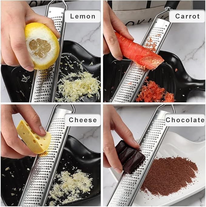 Lemon Citrus Grater,Stainless Steel Cheese Grater with Protective Cover and Brush Perfect Kitchen Tool for Ginger Garlic Oranges Vegetables Fruits(COLOR:Silver+Black)