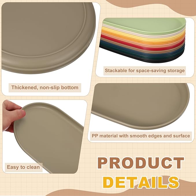 uxcell 2Pcs Fast Food Serving Trays, 9.4x5.1 Oval Reusable Restaurant Serving Trays for Kitchen Restaurant Coffee Fruit Burger Lunch Dessert, Khaki