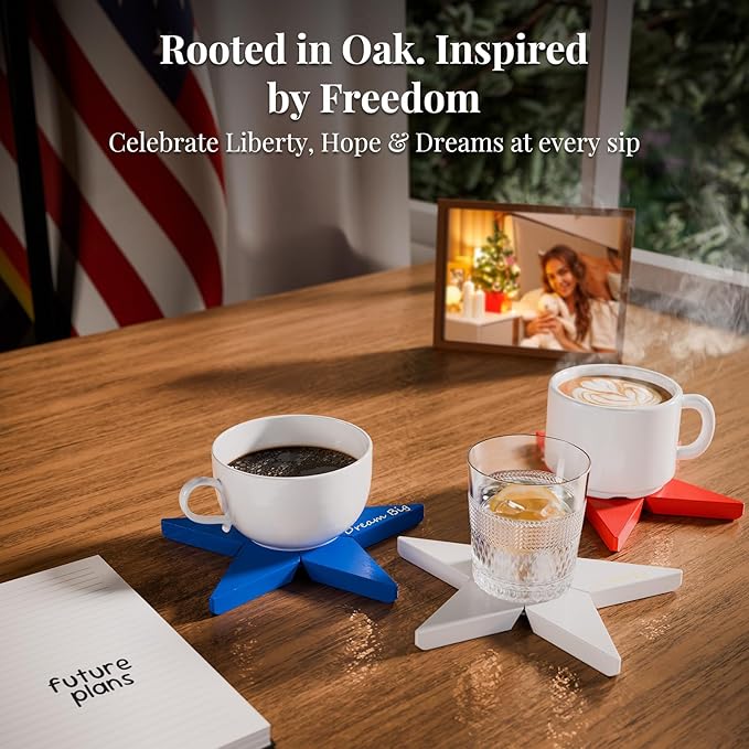 Handcrafted Oak Wood Coasters Set - Trivets for Hot Dishes & Table Decor, Heat Resistant House Warming Gifts New Home, Tree of Hope Design with Inspirational Quotes(Brown) by NOXZONE
