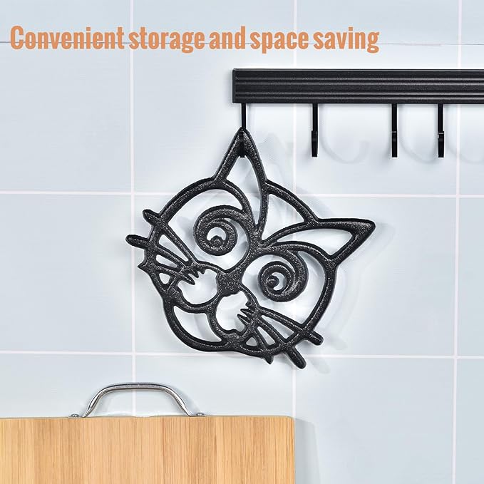 Sungmor Heavy Duty Cast Iron Trivet,Decorative Rustproof Trivet for Kitchen or Dinning Table,6.3" x 5.1" with Vintage Lovely Black Cat Pattern
