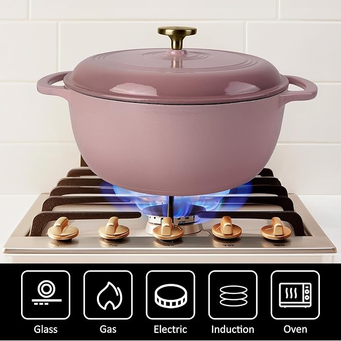 Premium Enameled Cast Iron Dutch Oven for Bread Baking | Non-Stick 5.5QT Oval Bread Oven with Lid | Perfect for Sourdough, Loaf, and Artisan Baking (Round Pink, 5.5 QT)