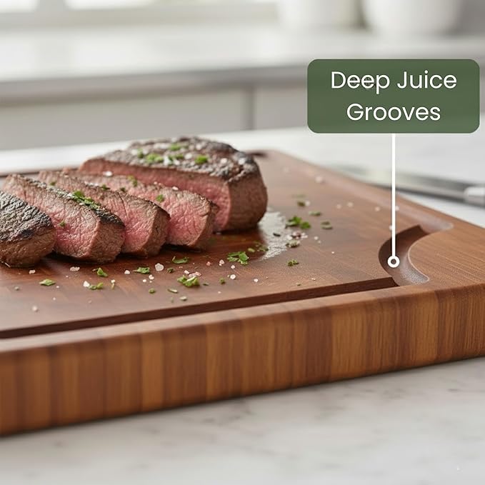 STORE INDYA 3-Piece Wooden Cutting Board Set with Juice Grooves | Premium Acacia Wood Chopping Boards with Built-in Handles for Kitchen Prep | Eco Friendly Multi Size Cutting Boards