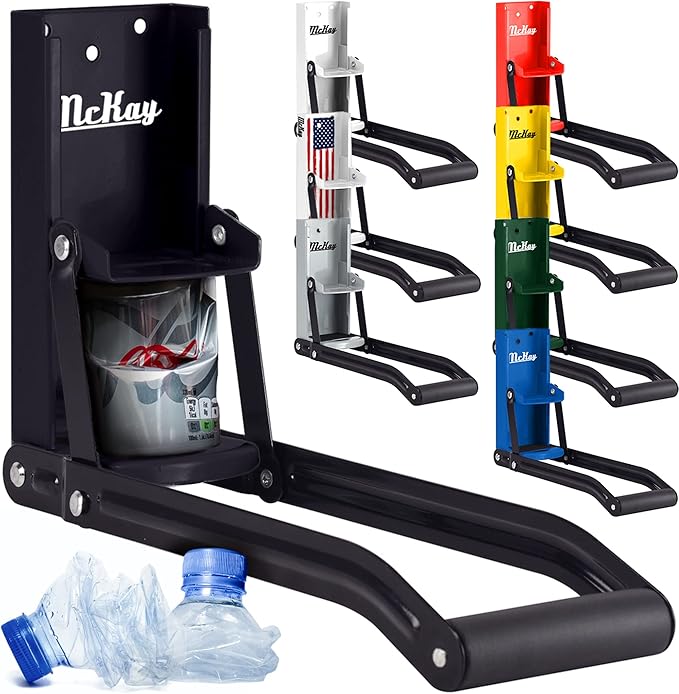 Mckay 16oz Metal Can Crusher, Heavy-Duty Wall-Mounted Smasher for Aluminum Seltzer, Soda, Beer Cans and Bottles for Recycling, Gadgets for Home, also works for 12 Oz. Can (Black)