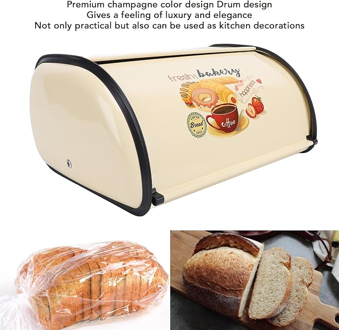 Bread Box,Roll Top Bread Box Vintage Bread Container for Kitchen Countertop Drum Type Metal Bread Storage Bin for Bread Cake Doughnut Biscuit Food Tableware (Type 1)