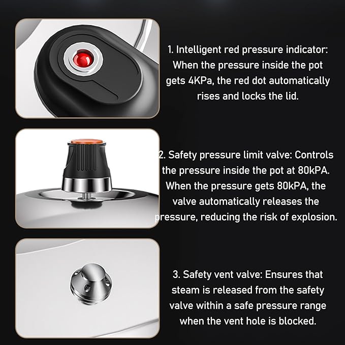 Stainless Steel Pressure Cooker, 80Kpa High Pressure Pressure Cooker with Safety Valve, Instant Cookware for Induction, Gas, Electric Cookware