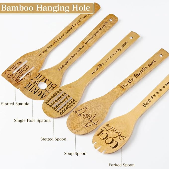 Aunt Gifts,Gifts for Aunt from Niece & Nephew,Best Aunt Ever Gifts,Birthday Gifts for Aunt,Great Aunt Gifts,Kitchen Gifts for Aunt Unique,Gifts for New Aunt,To Be Aunt,5PCS Aunt Wooden Cooking Spoons