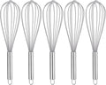 HARFINGTON 5Pcs Silicone Whisk 12" Kitchen Whisk Wire Whisks Beater with Stainless Steel Handle for Egg Milk Whisking Blending Beating & Stirring, Grey