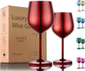 Stainless Steel Wine Glasses Set of 2, 18 oz Unbreakable Red Wine Glass Unique Metal Wine Goblets for Outdoor Capming and Pool Gift for Wine Lovers