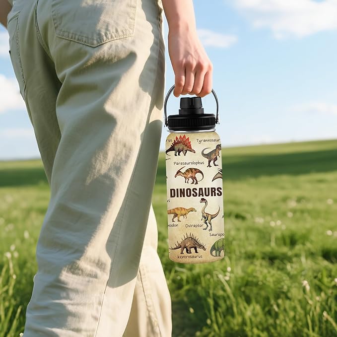 Dinosaur Gifts for Boys Men, 32 oz Insulated Water Bottle Stainless Steel Tumbler, Sports Travel Water Bottles, Dino Cups Gifts for Dinosaur Lovers (1pcs)