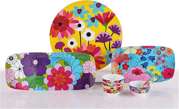 French Bull Melamine Mini Bowls, 4-Piece Set, 10 Fluid Ounces, Small Serving Bowl – Snack Condiment Dipping Sauce Dessert Ice Cream– Shatter Proof, BPA Free, 4.5” x 2.35", Garden Floral