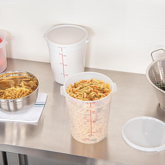 Restaurantware-Met Lux 8 Quart Food Storage Container, 1 Translucent Storage Container - Lids Sold Separately, Red Volume Markers, Dishwashable Container, Side Handles, For Storing Foods