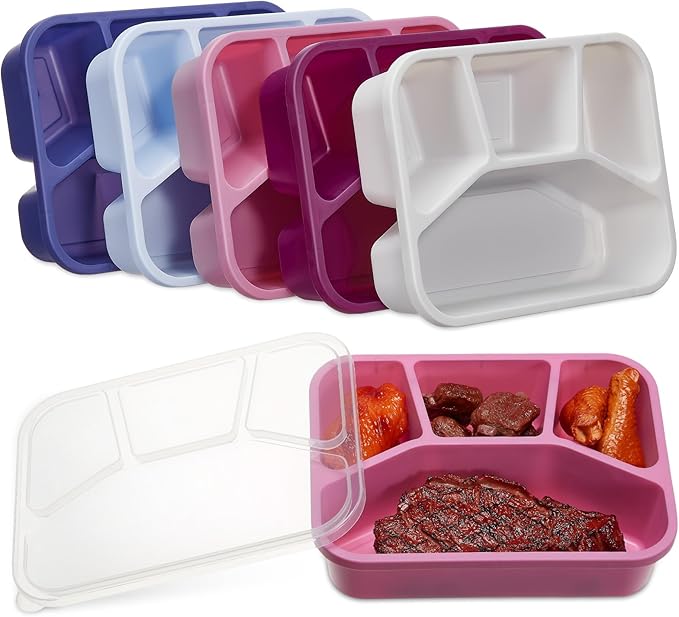 Honeydak 5 Pack Snack Containers 4 Compartment Bento Snack Boxes Reusable Lunchable Containers with Lids Divided Meal Prep Lunch Food Storage Box for School Work Travel(Elderberry,Mixed)