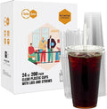 Turbo Bee 200 Sets 24 OZ Clear Plastic Cups with Lids and Straws, Disposable To Go Iced coffee cups with lids for Cold Drinks, Smoothie, and Slushie