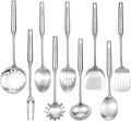 304 18/10 Stainless Steel Kitchen Utensils Set 9 Pack Long Cooking Utensil, Spatula, Soup spoon, Leaking shovel, Ladle, Tunner, Pasta Server, Meat Fork Kitchen Tools Set