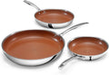 Gotham Steel Hybrid 3pc Stainless Steel Non Stick Frying Pans Set, 8 10 12 inch Ceramic Frying Pan Skillet Set, Induction Ready, Made without PFAS & PFOA, Oven and Dishwasher Safe - Copper