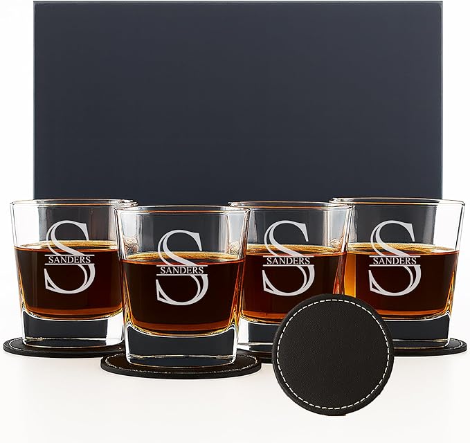 Custom Whiskey Glasses For Men - Premium Scotch Box Engraved Gift for Husband, Dad, Boyfriend - Personalized Bar Gifts for Bourbon Lovers - Christmas, Anniversary, Birthday