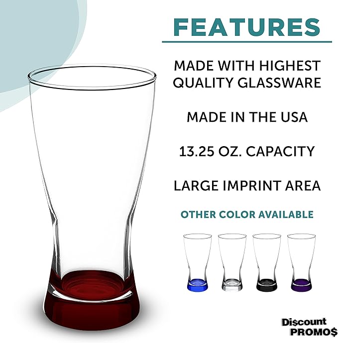 DISCOUNT PROMOS Pilsner Glasses 13.25 oz. Set of 12, Bulk Pack - Made in the USA, Perfect for Hotels, Restaurants, Bars and Even Party Favors - Red