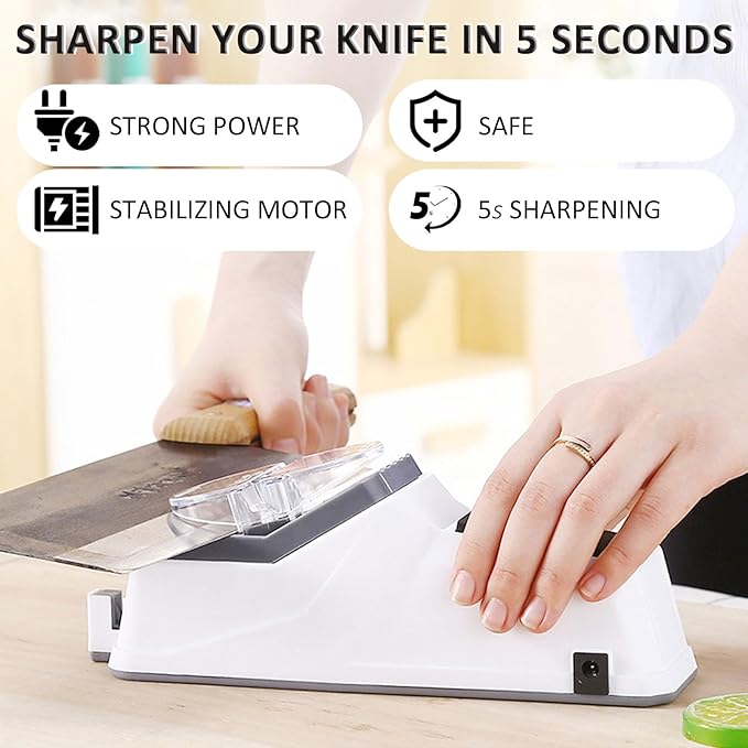 Sharp Pro, Besyner USB Electric Knife Sharpener for Kitchen Knives, Double Sided Knife Sharpener, Quick Sharpening & Polishing, Stable Non-Slip Base with Replacement Grinding Tools (2)