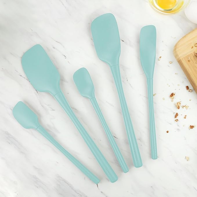 Tovolo 5-Piece Silicone Utensil Set (Light Aqua): Spatula, Spoonula, Jar Scraper, Mini Spatula, and Mini Spoonula