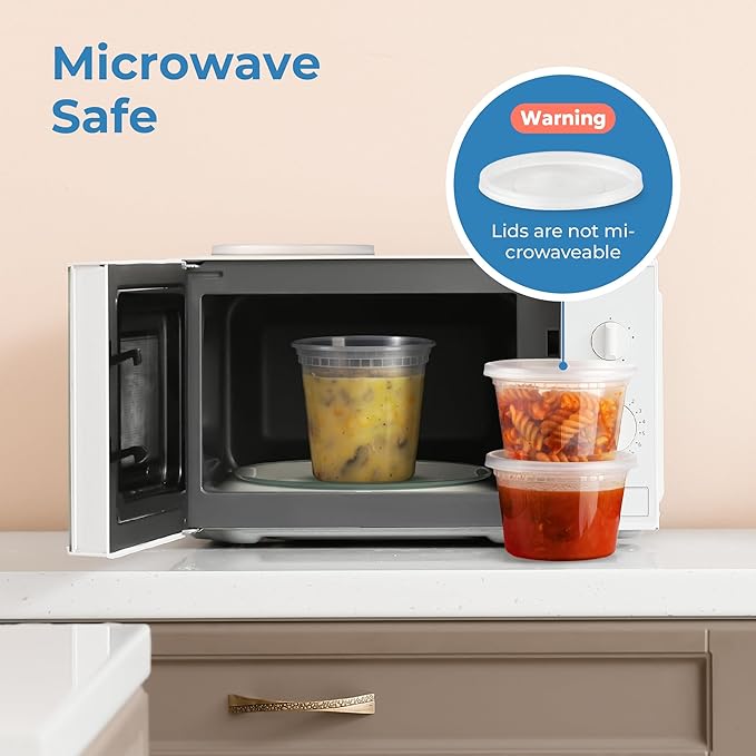 Fit Meal Prep 24 Pack 32 oz Deli Containers with Lids Variety Pack, US Made Leakproof Assorted Plastic Soup Containers, Combo Clear Food Storage Containers with Lids, Microwave Freezer Safe