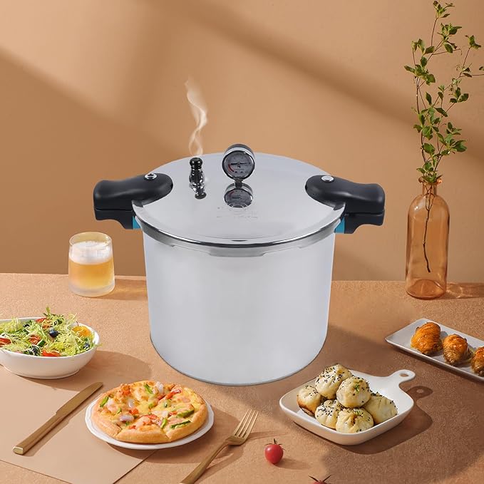 22L/23Qt Aluminium Alloy Pressure Pot, Thickened Pressure Cooker Family Pressure Cookers Super Safety Lock Devices for Everyday1-30 People Use