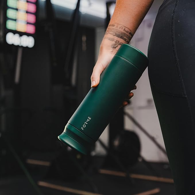 FORME - Blender Shaker Bottle, Leakproof Double Insulated Stainless Steel, Noiseless Shaker Bottle for Hot & Cold Drinks with Supplement Storage, Ideal for Protein & Shakes (Jungle, 16.9 oz)