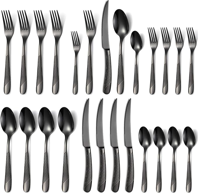 Black Silverware Set 20-Piece Stainless Steel Flatware Set for 4 Including Fork Spoon and Knife Kitchen Cutlery Utensils Set for Home Restaurant Hotel