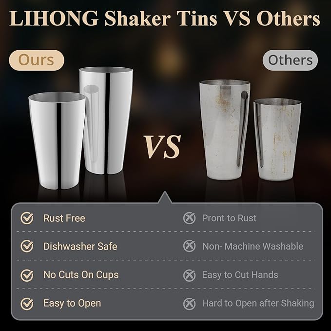 Stainless Steel Cocktail Shaker, 3-Piece Mixology Bartender kit, Bar Set with 18oz & 28oz Mixed Drink Shaker, Cocktail Tin Hawthorne Strainer