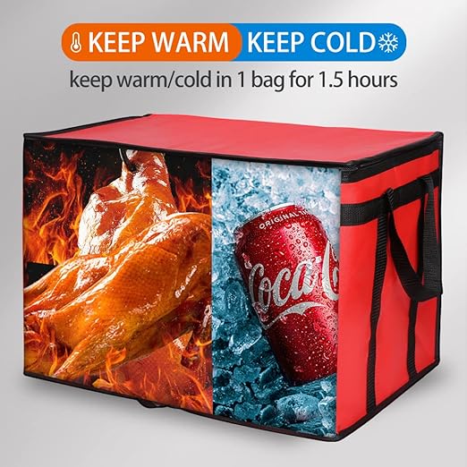 Bodaon 4-Pack Insulated Food Delivery Bag, XXX-Large Meal Grocery Tote Insulation Bag for Hot and cold Food, Commercial, Large Capacity Reusable Warming Bag, Red