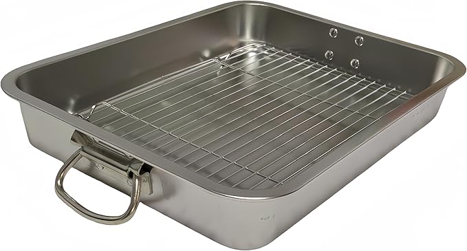 Generic Roasting Pan Stainless steel Roasting pan Turkey Roasting pan with grill Rectangular grill suitable for Turkey, roast chicken and ham (15.5x11.6x2.8in), Silver