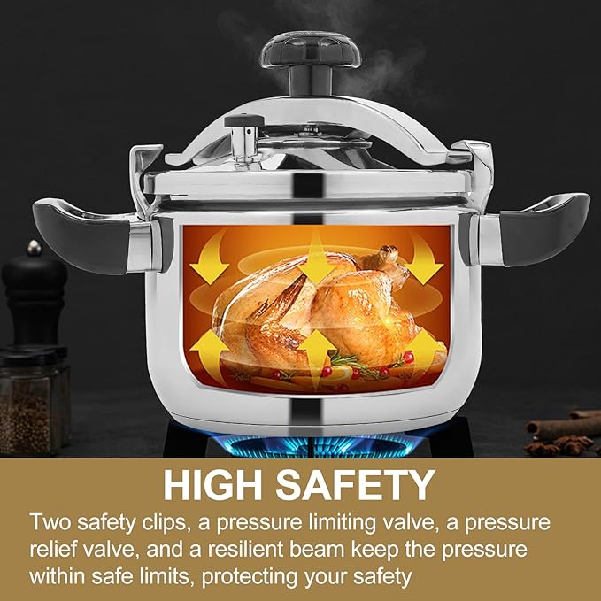 Stainless Steel Pressure Cooker 6.35 Qt Durable Pressure Canner High Safety Double Valves Quick Cooking Eco-Friendly Nonstick Cookware for All Stoves Induction Gas Electric for Family Meals